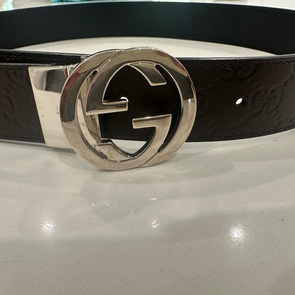 Gucci Dark Brown Leather Belt with Silver GG Buckle